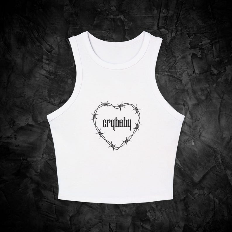 Barbed Wire Heart Crybaby Tank Top- Alt Graphic Punk Emo Cry Baby Eboy Egirl Gothic Emotional Baddie 90s Style Racerback Crop Top Shirt image 1