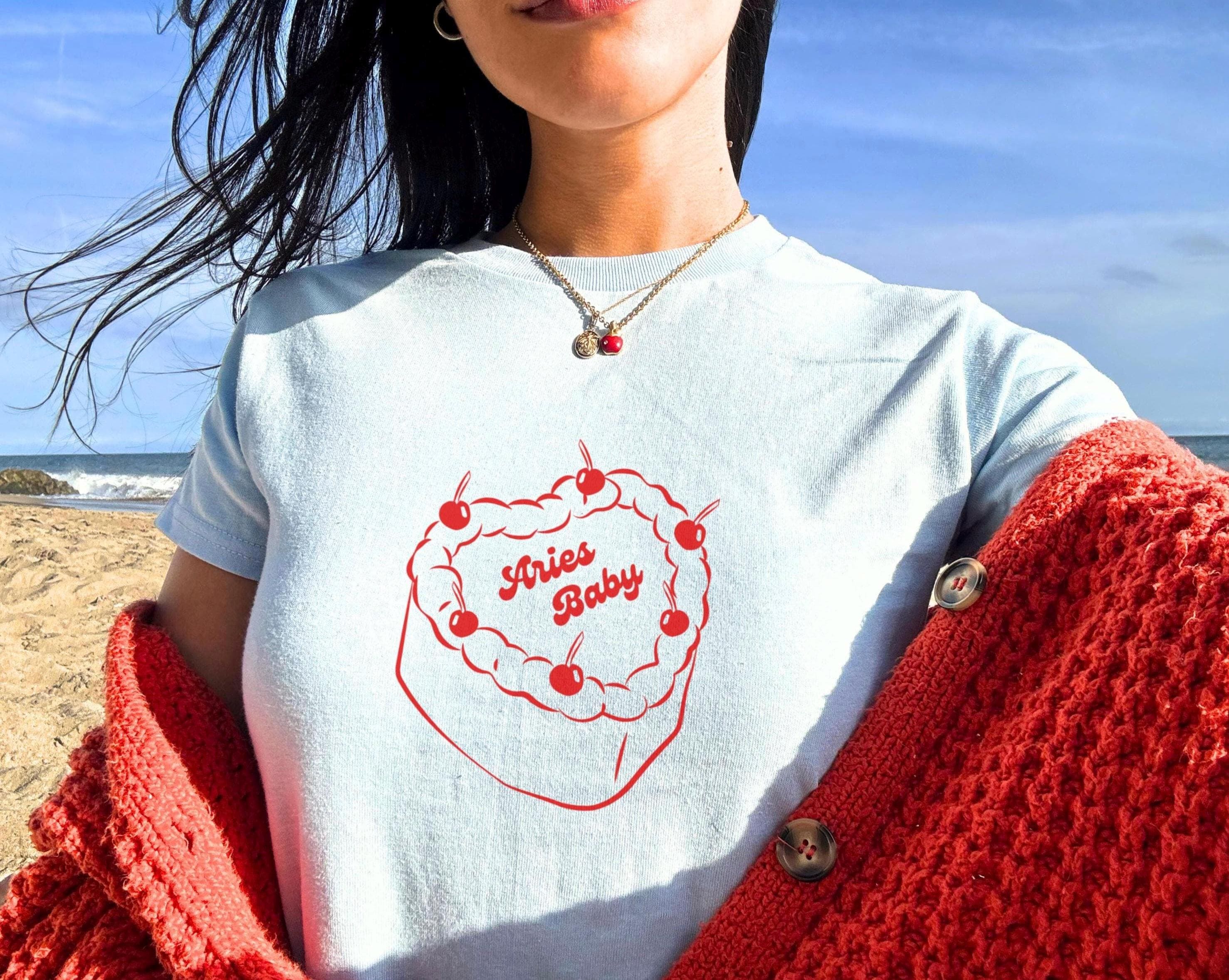 Aries Baby Tee- Zodiac szn sign retro y2k coquette red heart birthday cake graphic unisex t shirt tshirt astrology-inspired gift for her