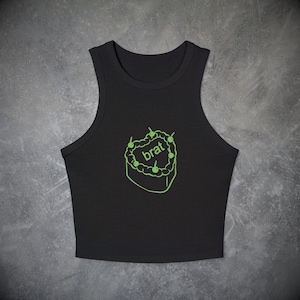 Brat Meme Racer Tank Top- Brat Summer Cherry Cake Y2k Style Baby Tee Lime Green Apple Funny Tee Shirt Rave Crop Top Tshirt Gift