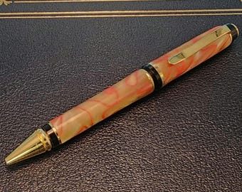 Acrylic Ballpoint Pen: Cream and Red Swirl Design