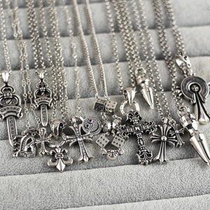 CH dans la boîte en argent 925 croix dés balle poignard collier style gothique Y2K chapelet bijoux cadeau d'anniversaire 60 CM