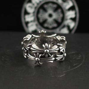 CH In Box 925 Silber Punk Kreuz Blumen Ring Chrom gotischen Stil Y2K Schmuck Geburtstagsgeschenk