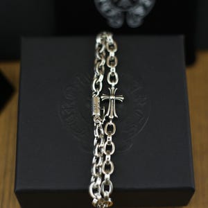 CH In Box 925 Prata Punk Cruz Letras Corrente Pulseira Estilo Gótico Rosário Y2K Jóias Presente de Aniversário