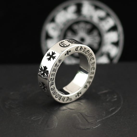 CH In Box 925 Silver Zircon Eternity Ring chrome cross flower gothic style Y2K Jewelry Birthday Gift