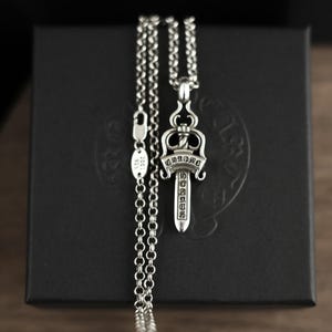 CH In Box 925 Silber Vintage Kleiner Dagger Pedant Kleines Schwert Halskette Chrom Kette Gothic Style Y2K Schmuck Geburtstag Geschenk