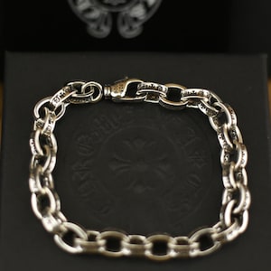 Pulsera de cadena con grabado de cruz punk de plata 925 en caja, estilo gótico, rosario Y2K, joyería, regalo de cumpleaños