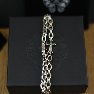 Pulsera de cadena con letras cruzadas punk de plata 925 en caja, estilo gótico, rosario Y2K, joyería, regalo de cumpleaños