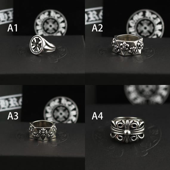 CH in Box 925 Silver Cemetery Zircon Cross Silver Rings