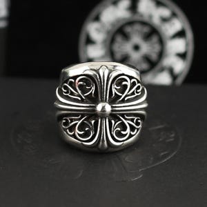 CH In Box 925 Silber Kreuz Blumen Ring Chrom Gothik Stil iris Y2K Schmuck Geburtstag Geschenk