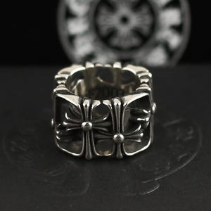CH In Box 925 Silber klassischer Kreuz Blume Ring Chrom gotischen Stil Y2K Schmuck Geburtstagsgeschenk