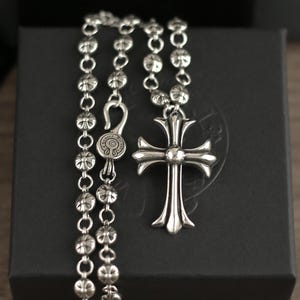 CH In Box 925 Silver Cross Pendant engraved necklace gothic style Y2K rosary Jewelry Birthday Gift 60CM
