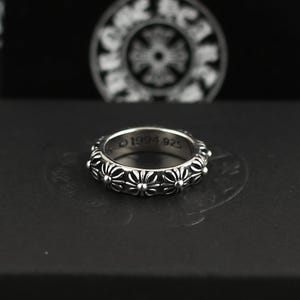 CH In Box 925 Silber Punk Kreuz Blumen Ring Chrom gotischen Stil Y2K Schmuck Geburtstagsgeschenk