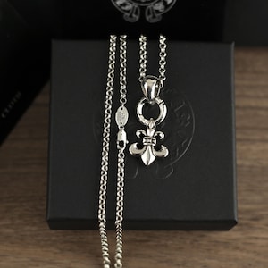 CH In Box 925 Silber klassische Schiff Anker Pedant Halskette Scout Blume Kreuz Halskette Chrom Kette Gothic Style Y2K Schmuck Geburtstag Geschenk