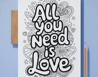 Zentangle Love Quotes Coloring Pages Mindful Relaxation Activity Stress Relief Inspirational Quotes Art Digital Download Printable PDF