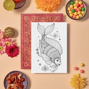 Zentangle Fish Coloring Page, Sea World Mindful Art, Relaxation Activity, Stress Relief, Digital Download, Adult Coloring, Printable PDF