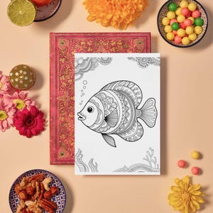 Zentangle Fish Coloring Page, Sea World Mindful Art, Relaxation Activity, Stress Relief, Digital Download, Adult Coloring, Printable PDF