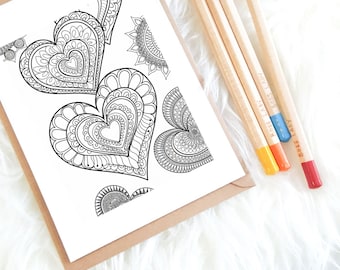 Página para colorear de San Valentín con forma de corazón Zentangle para adultos, arte de mandala de amor, actividad de relajación consciente, alivio del estrés, descarga digital, PDF imprimible