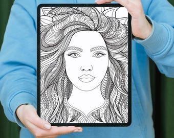 International Women Day Zentangle Coloring Page Empowered Woman Portrait Mindful Art Stress Relief Activity Printable and Digital Download