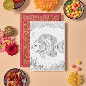 Zentangle Fish Coloring Page, Sea World Mindful Art, Relaxation Activity, Stress Relief, Digital Download, Adult Coloring, Printable PDF
