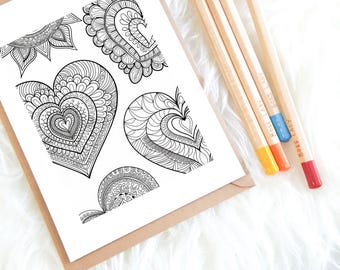 Página para colorear de San Valentín con forma de corazón Zentangle para adultos, arte de mandala de amor, actividad de relajación consciente, alivio del estrés, descarga digital, PDF imprimible