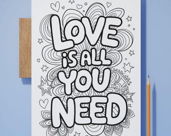 Zentangle Love Quotes Coloring Pages Mindful Relaxation Activity Stress Relief Inspirational Quotes Art Digital Download Printable PDF
