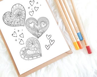 Página para colorear de San Valentín con forma de corazón Zentangle para adultos, arte de mandala de amor, actividad de relajación consciente, alivio del estrés, descarga digital, PDF imprimible