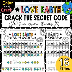 Earth Day Crack the Code, werkbladen geheime boodschap voor kinderen, Earth Day-activiteit afdrukbaar, geen voorbereidingstijd, Earth Day-puzzels