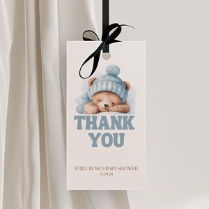 Teddy Bear Baby Shower Favor Tag, Teddy Baby Shower Label, Gift Tag, Present Label, Blue Teddy, Boho, Minimal, Chic, Elegant, Simple, HB12