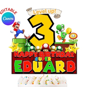 Personalize editable Mario Cake Topper, Mario cupcake toppers, birthday decoration (digital file)
