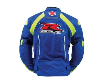 Blouson d'équitation moto Suzuki GSX-R fait main, équipement de protection de motard, blouson de course moto