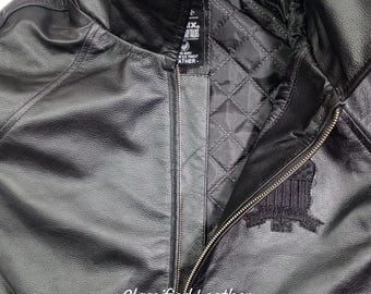 Jaqueta bomber de couro preta feita à mão: Jaqueta de voo militar AVIREX