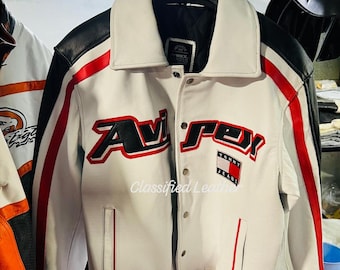 Handmade Cowhide Leather Avirex Jacket: White Tommy Jeans Style