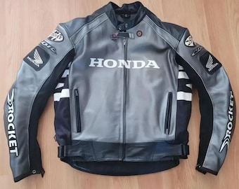 Blouson de moto en cuir noir fait main : style ancien Honda Racing