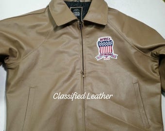 Jaqueta bomber masculina de couro bovino marrom Avirex feita à mão