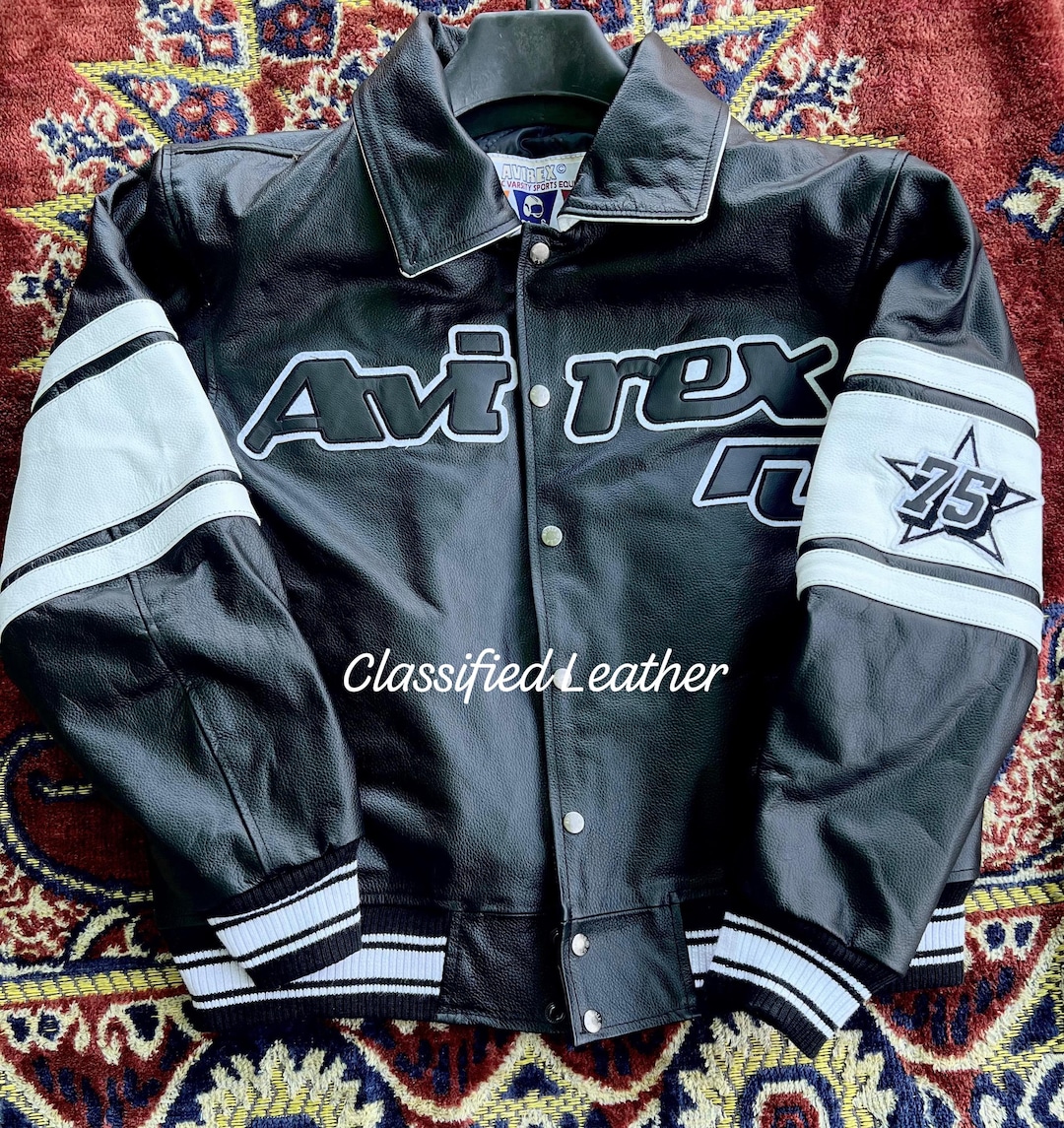 Handmade Men's Avirex Cowhide Leather Jacket: Black Brooklyn Style