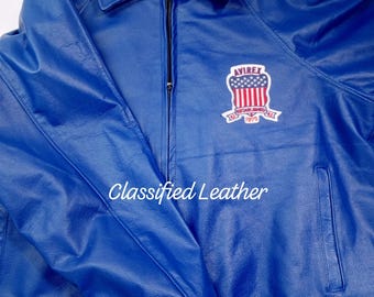 Handmade Avirex Leather Bomber Jacket: Men's Blue Flight Jacket