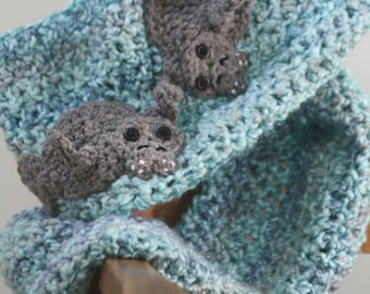 Manatee Cowl, Crochet Scarf, Winter, Accessories, Neck wear, Women, Girls, Men, Boys, Clothing, Gift, Holiday, Christmas, Birthday, Manatee