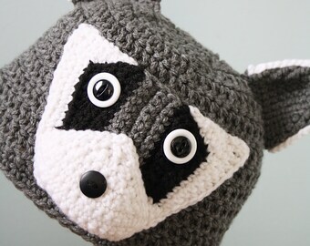Raccoon Hat, Animal Hat, Crochet Beanie, Winter Hat, Halloween Costume, Children's Gift, Boys, Girls, Men, Women, Clothing, Racoon Hat
