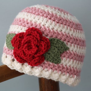 Rose Hat, Flower Hat, Crochet Beanie, Crochet Rose, Girls, Women, Winter Hat, Holiday Gift, Chemo Cap, Baby Gift, Shower Gift, Red, Purple