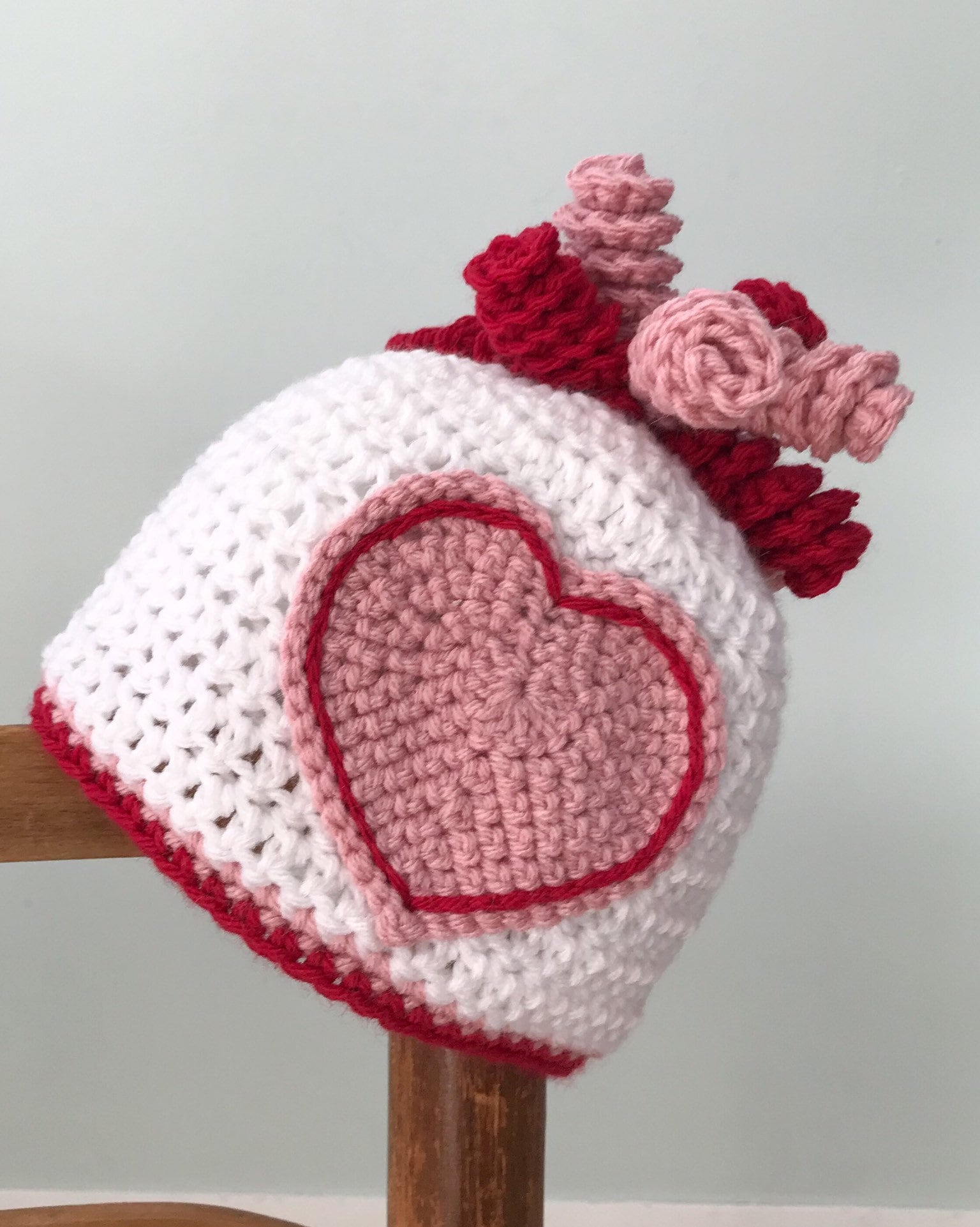 Heart Hat, Crochet, Beanie, Valentine's Day, Girl, Women, Clothing
