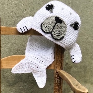 Baby Seal Hat, Crochet Beanie, Harp Seal, Fish Hat, Men, Women, Boys, Girls, Holiday, Halloween Costume, Christmas Gift, Baby Gift, Clothing