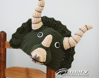 Triceratops Hat, Dinosaur Hat,Dino Hat, Halloween Costume, Animal Hat, Crochet Beanie, Boy's Clothing, Girl's Clothing, Photography Prop,