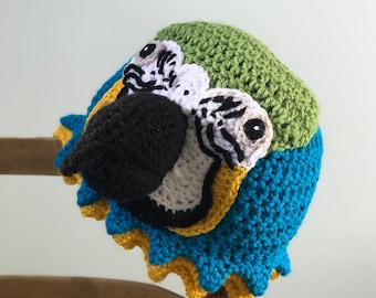 Macaw Hat, Crochet Beanie, Bird Hat, Accessories, Clothing, Men, Women, Boys, Girls, Bird Hat, Gift, Christmas, Halloween, Costume, Winter
