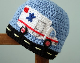 Ambulance Hat, Rescue Truck Hat,  Paramedic Hat, Crochet Beanie, Boys, Girls, Men, Women, Holiday Gift, Baby Shower Gift, Truck Hat, Winter