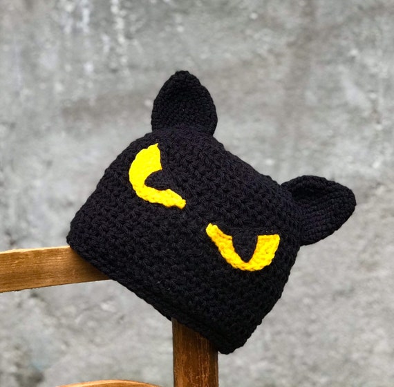 Black Cat Hat, Crochet, Beanie, Halloween, Costume, Animal
