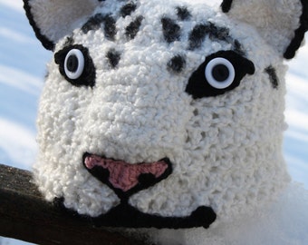 Snow Leopard Hat, Animal Hat, Cat Hat, Leopard Beanie, Winter Hat, Big Cat, Crochet Beanie, Halloween Costume, Children, Gift, Holiday Gift