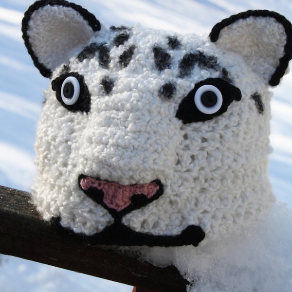 Sombrero de leopardo de las nieves, sombrero de animal, sombrero de gato, gorro de leopardo, sombrero de invierno, gran gato, gorro de ganchillo, disfraz de Halloween, niños, regalo, regalo de navidad