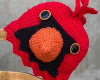 Chapeau de cardinal, Bonnet au crochet, Accessoires, Vêtements, Hommes, Femmes, Garçons, Filles, Chapeau d'oiseau, Cadeau de Noël, Déguisement d'Halloween, Hiver, Cosplay