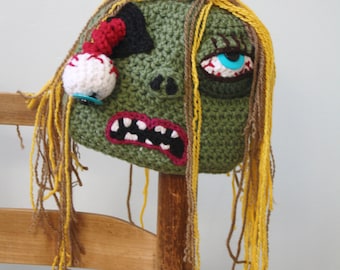 Zombie Hat, Crochet Beanie, Halloween Costume, Girl, Women, Clothing, Accessories, Crochet Zombie, Zombie Costume, Monster, Holiday Gift
