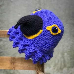 Hyacinth Macaw Hat, Crochet Beanie, Bird Hat, Accessories, Clothing, Men, Women, Boys, Girls, Christmas Gift, Halloween Costume, Baby Gift